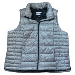 Lands’ End Women’s Black and White Down Puffer Vest Jacket Size 1X